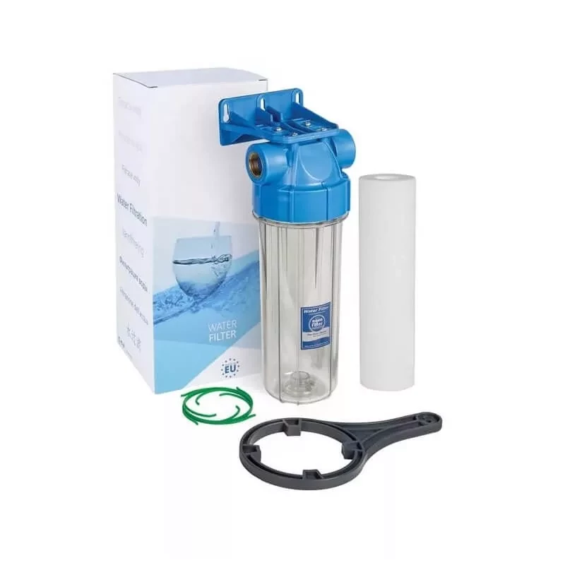 Vízszűrő ház 10", 3/4", konzol, kulcs, 5 mikronos üledékszűrővel (Aquafilter) - 2 részes